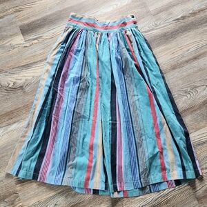 Vintage Magenta Brand Cotton Stripe Skirt Pleat A Line Knee  Multi Color 28x33